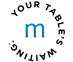 Milestone's restaurant logo - a blue lowercase m