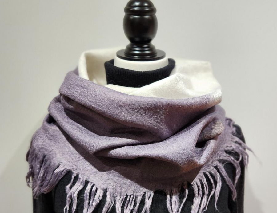 Purple and white shawl scarf